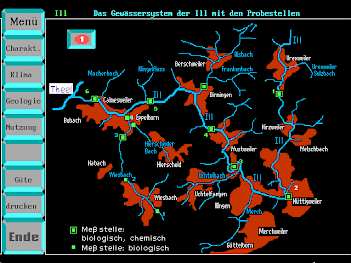 Karte des Gewässer-Einzugsgebietes mit Messstellen